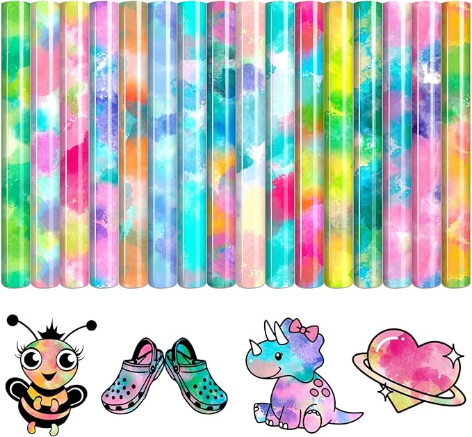 HTVSTD Tie Dye HTV Heat Transfer Vinyl 16pcs 12×10in Iron on Vinyl | Watercolor