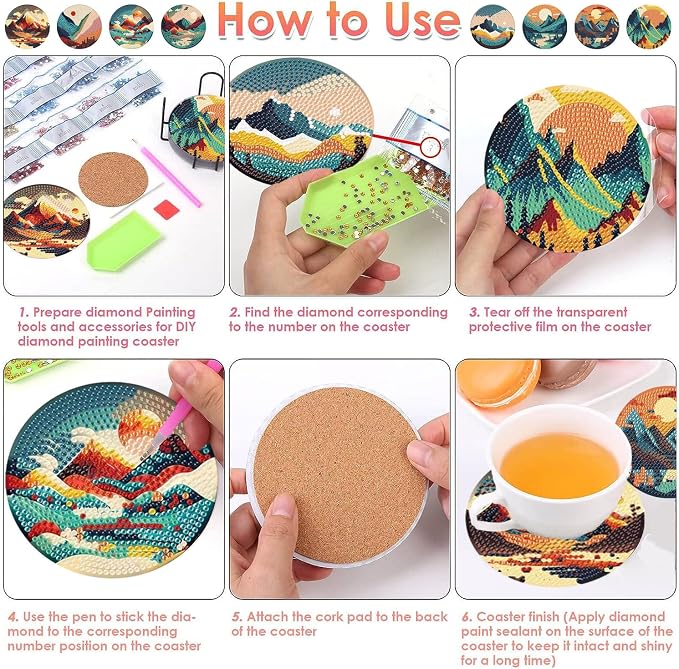 ijbnhd 8 Pcs Sunset Diamond Painting Coasters