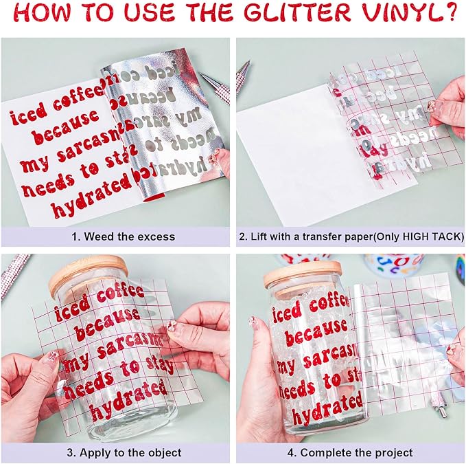 VINYL FROG Shimmer Adhesive Vinyl 12"x60" Red Glitter Craft Permanent Vinyl