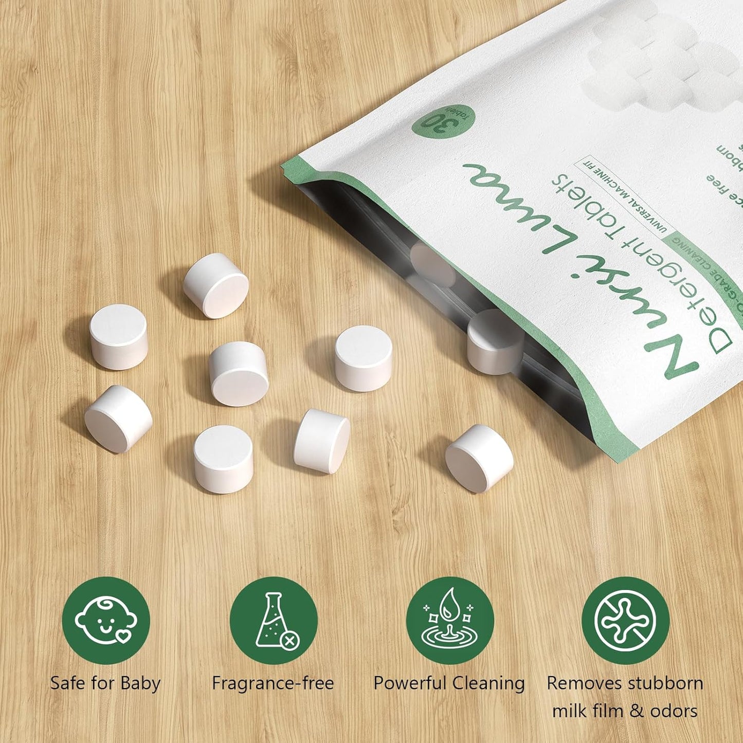 Detergent Tablets for All Brands Baby Bottle Washers, 90 Count Gentle Formula Baby Bottle Washer Tablets with Storage Container, Fast-Dissolving, Efficiency Removes Milk Residue & Odor
