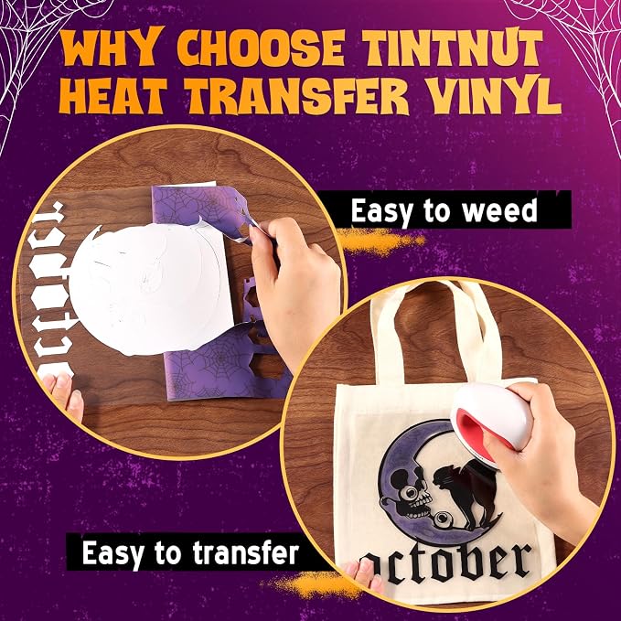 Tintnut Halloween Pumpkin Bat HTV Vinyl, stretch washable, works