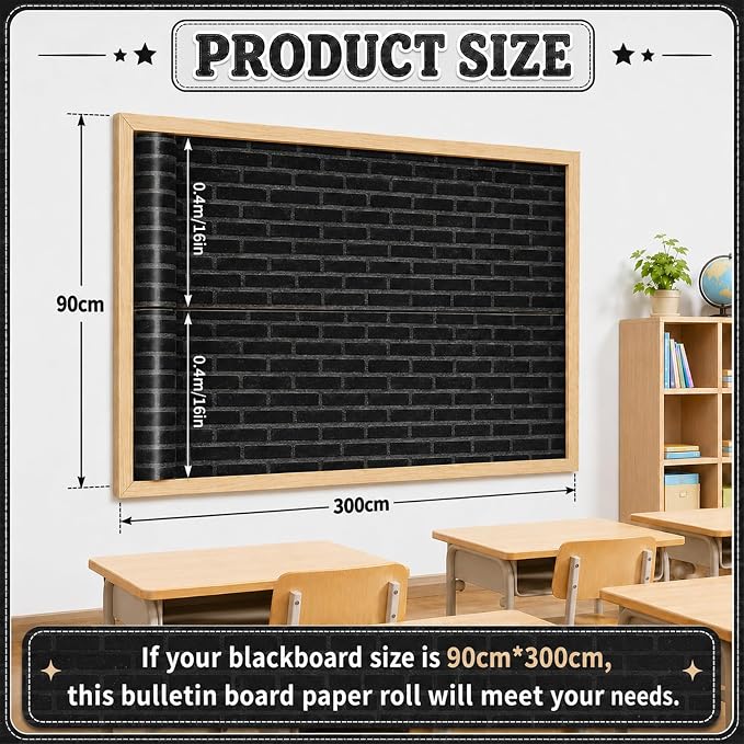 Black Brick Bulletin Board Roll Non-Woven Fabric Poster 16in X 12ft | Back to