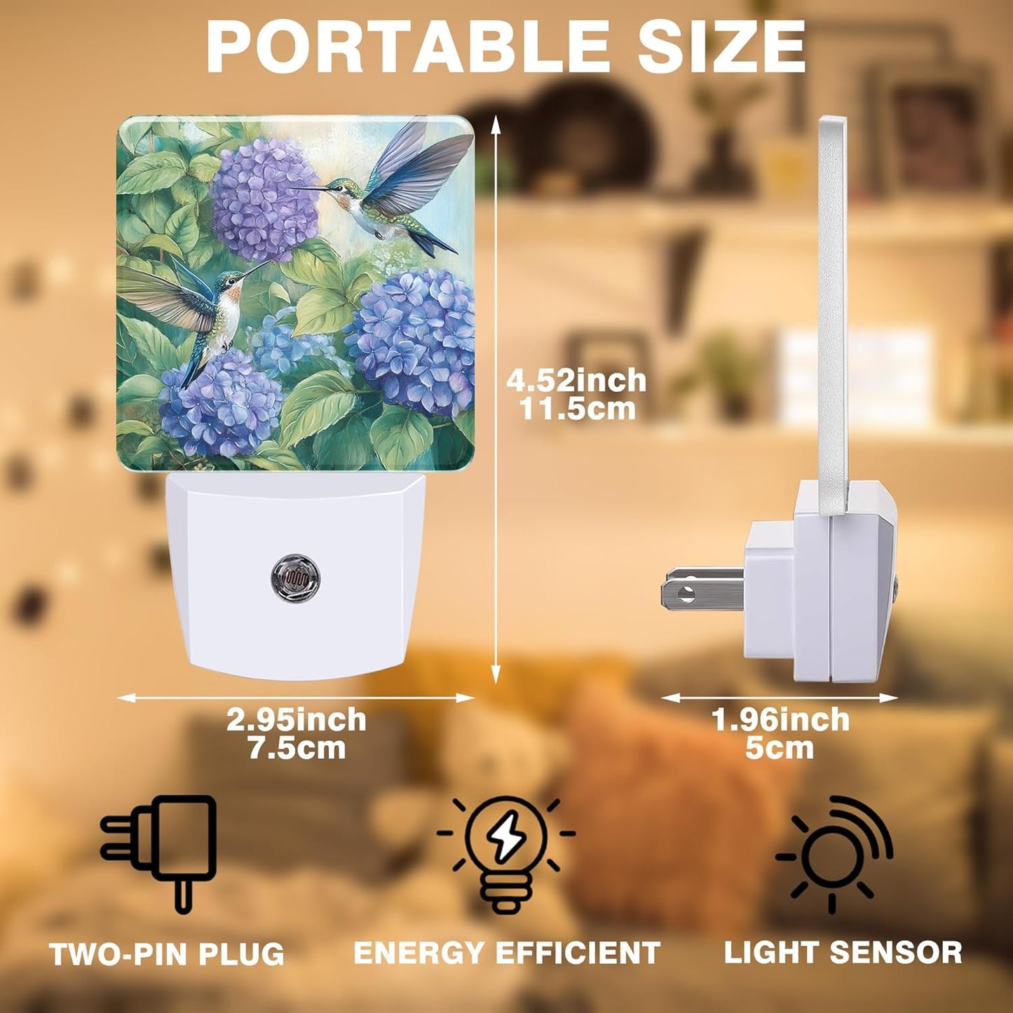 Night Light Hummingbird and Hydrangea Night Lights Plug into Wall Smart Dusk to Dawn Sensor 0.5W Energy Efficient Led Lamp for Men Women Bedroom Bathroom Hallway Stairway Decor