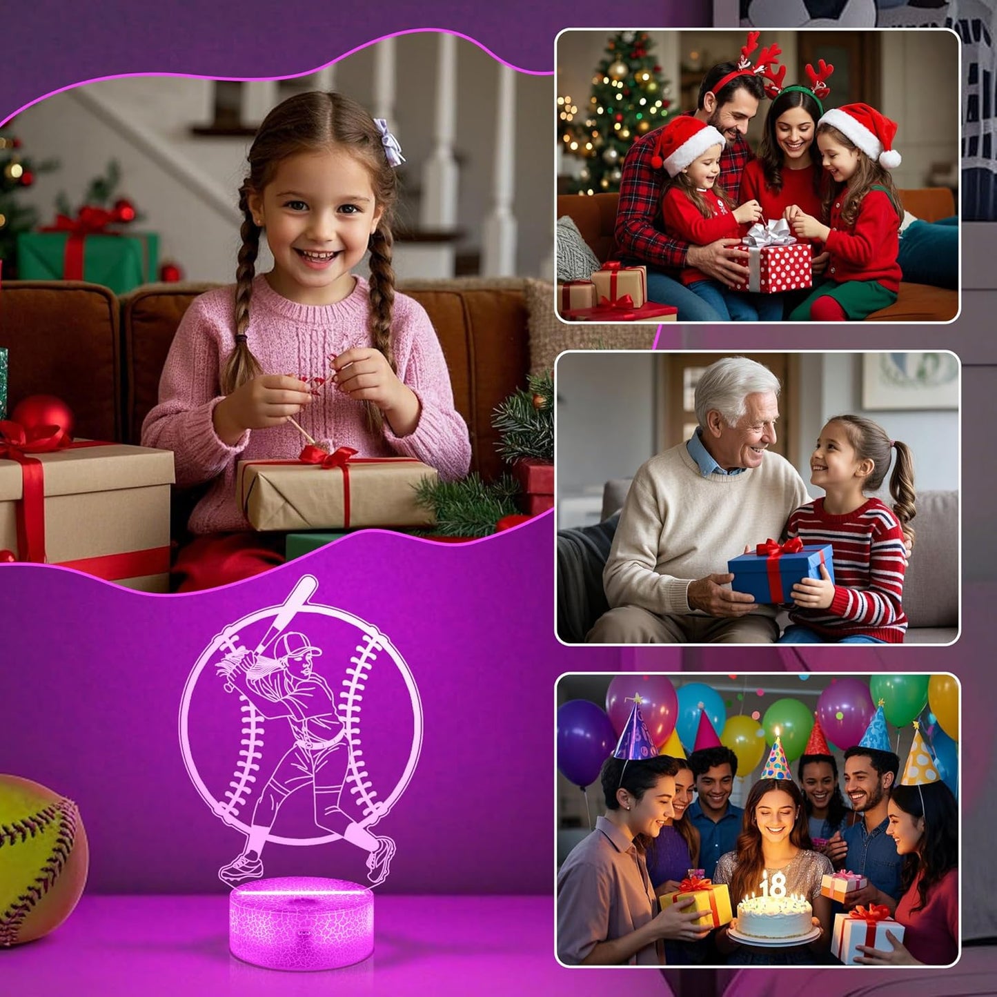 Softball Gifts for Girls, Light Up Softball Night Light 3D Illusion Lamp with 16 Colors Remote Control, Softball Accessories Stuff for Girls Women Best Friends Sister Birthday Xmas Gifts