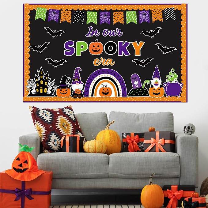 ojustbeok Halloween Bulletin Board Rainbow Pumpkin Ghost Decorations Bat Castle