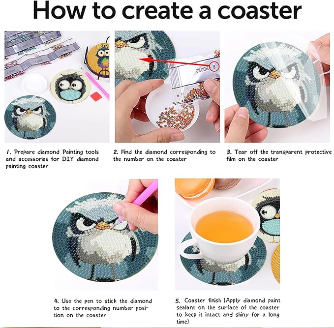 8 Pcs Retro Birds Diamond Art Coasters Kits