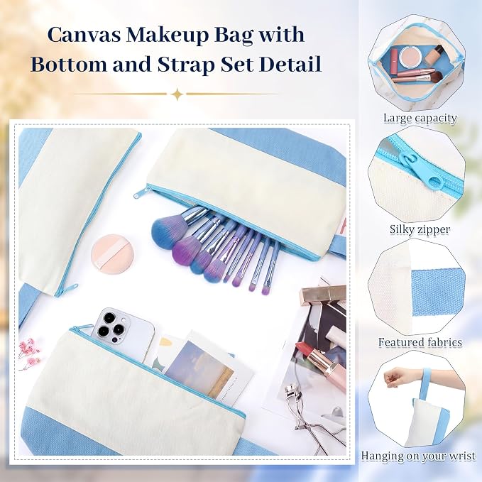 Silkfly 15 Pcs Cotton Canvas Makeup Bags Cosmetic Zipper Bags 10.2 x 5.5 x 2''