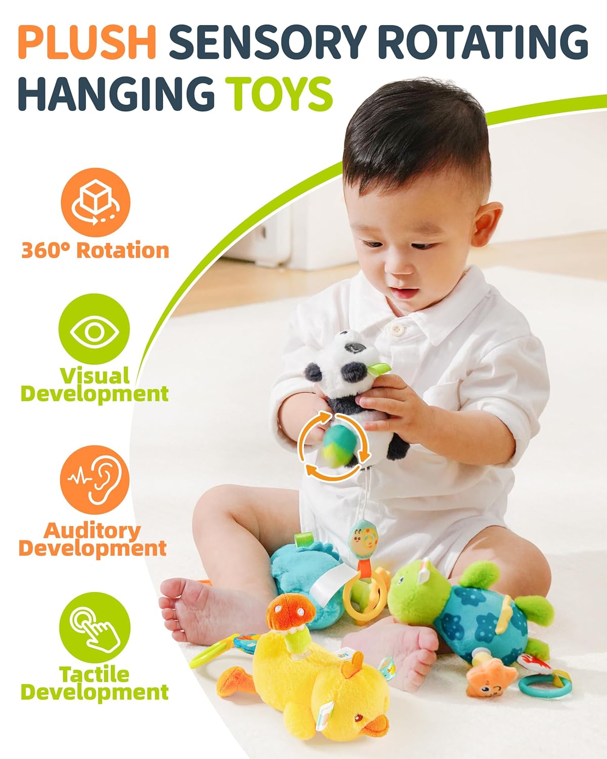 Jollybaby Baby Rattles & Soft Plush Spinner Toy for Babies 0-3-6-12 Months, Sensory Developmental Toys for Newborn 0-2-4-7-8-9 Months, Baby Shower & Birthday Gifts - Turtle