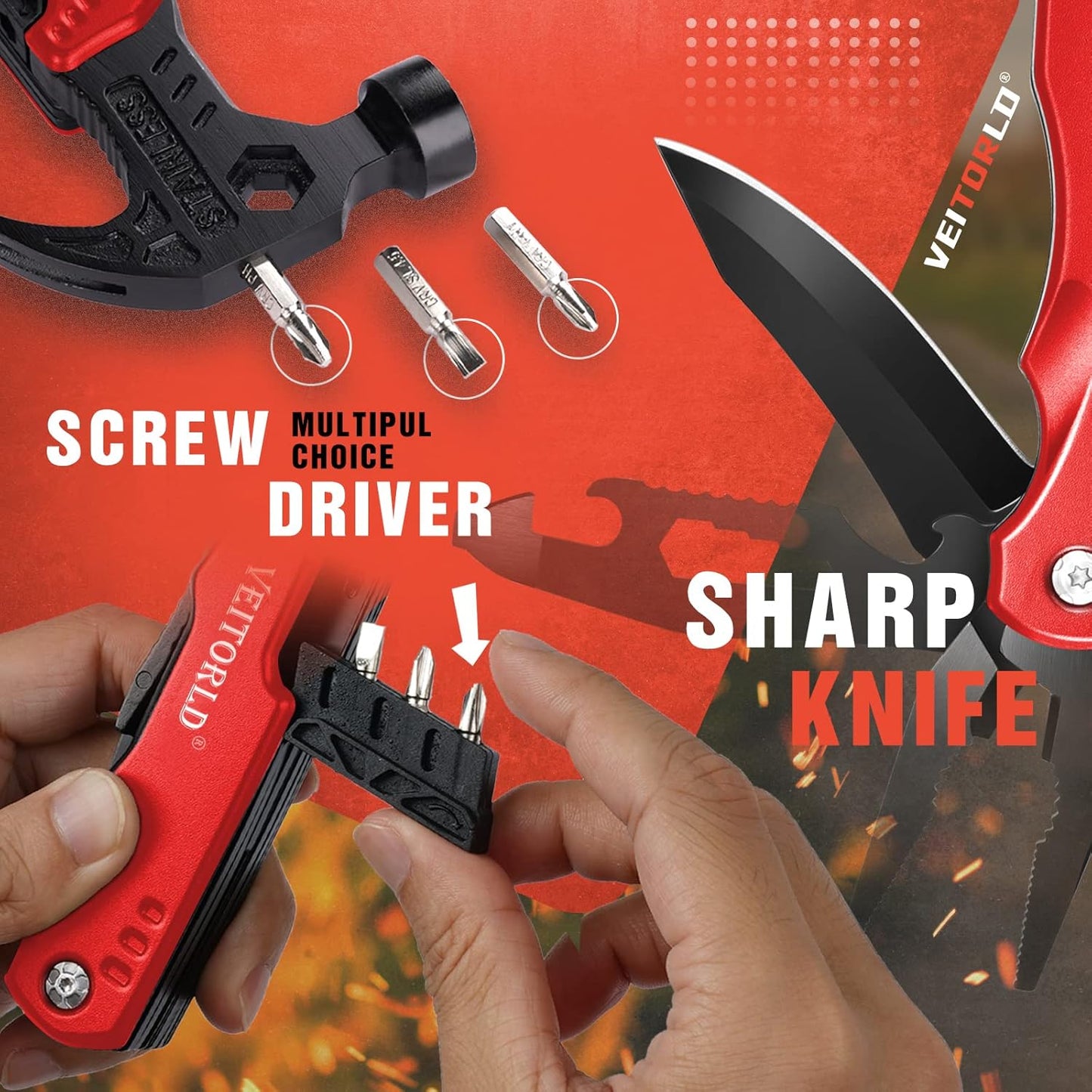 VEITORLD Christmas Stocking Stuffers, Gifts for Men Dad Women, Anniversary Birthday Gifts Ideas for Him Husband, All in One Tools Hammer Multitool, Unique Fishing Hunting Tools Gifts