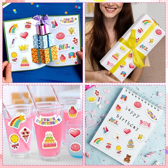 300Pcs Happy Birthday Foam Stickers, Cute Foam Birthday Stickers Self Adhesive