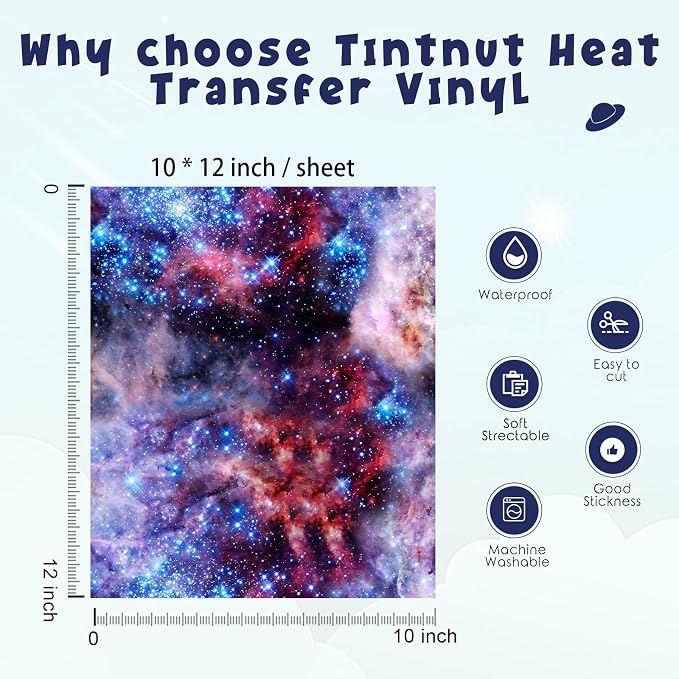 Tintnut Starry Sky Galaxy Heat Transfer Vinyl, PU HTV sheets, easy cut & weed
