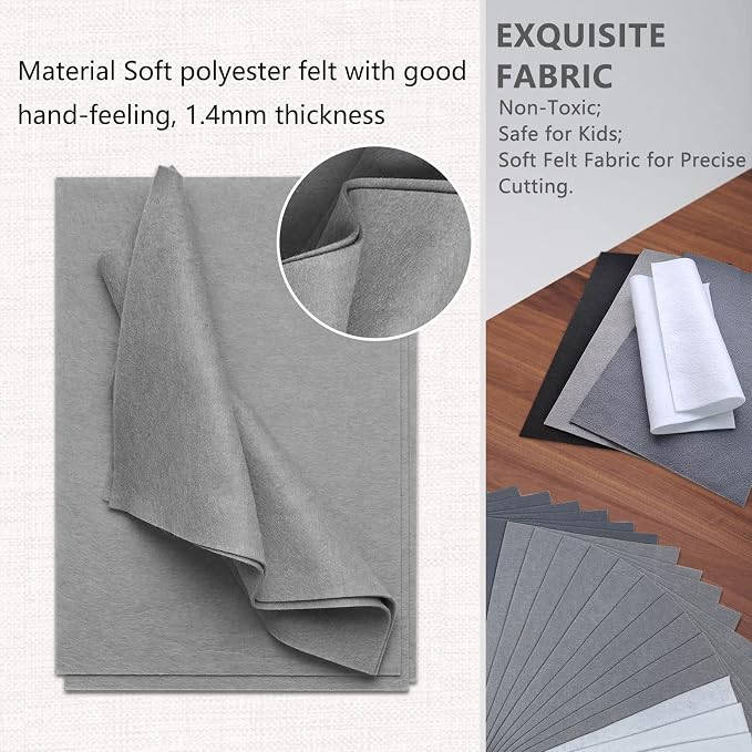 Jtnohx Soft Felt Sheets, 8x12 inches Assorted Craft Felt Fabric, 1.4mm Thick