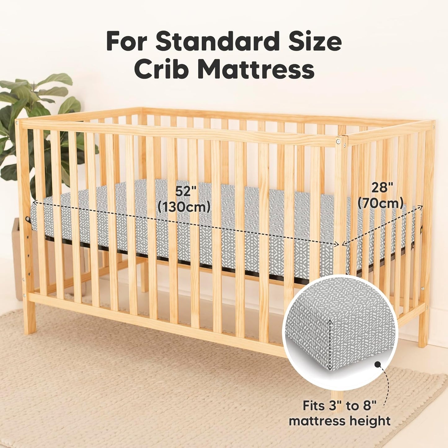 2-Pack Waterproof Baby Crib Sheets for Boys, Girls - 52x28 Viscose Derived from Bamboo Toddler Bed Sheet Neutral, Fitted Crib Mattress Protector Cover for Baby Bedding, Soft & Gentle (Nordic)