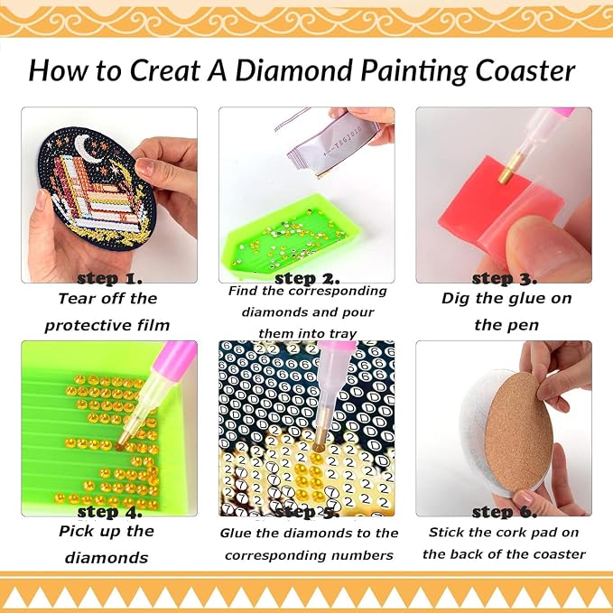 8 Pcs Bookshelf Diamond Art Coasters Kit