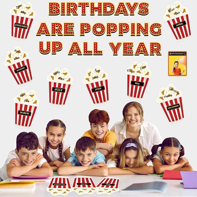 Loneliness 66PCS Popcorn Birthday Bulletin Board Set Classroom Decorations