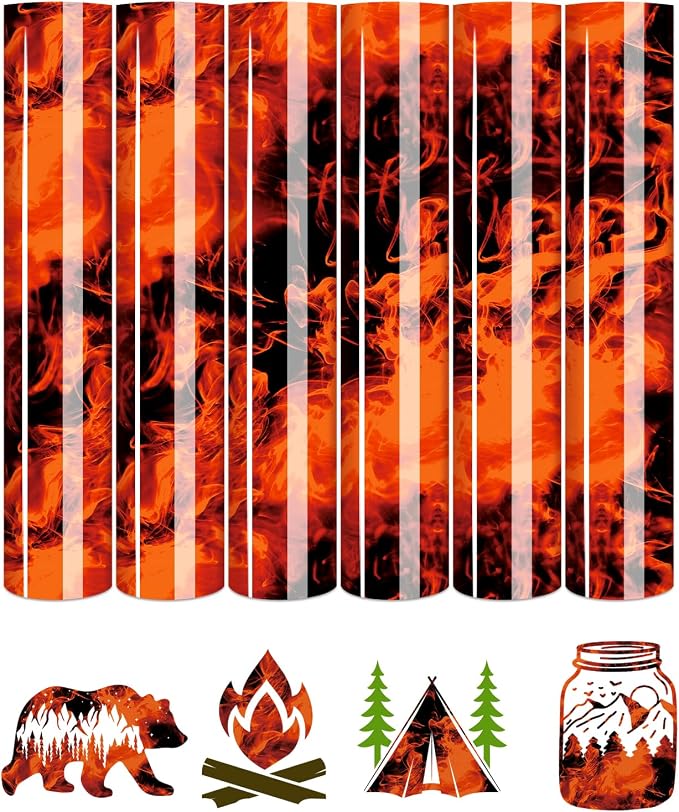 Tintnut Orange Black Flame Heat Transfer Vinyl, stretch washable, suitable