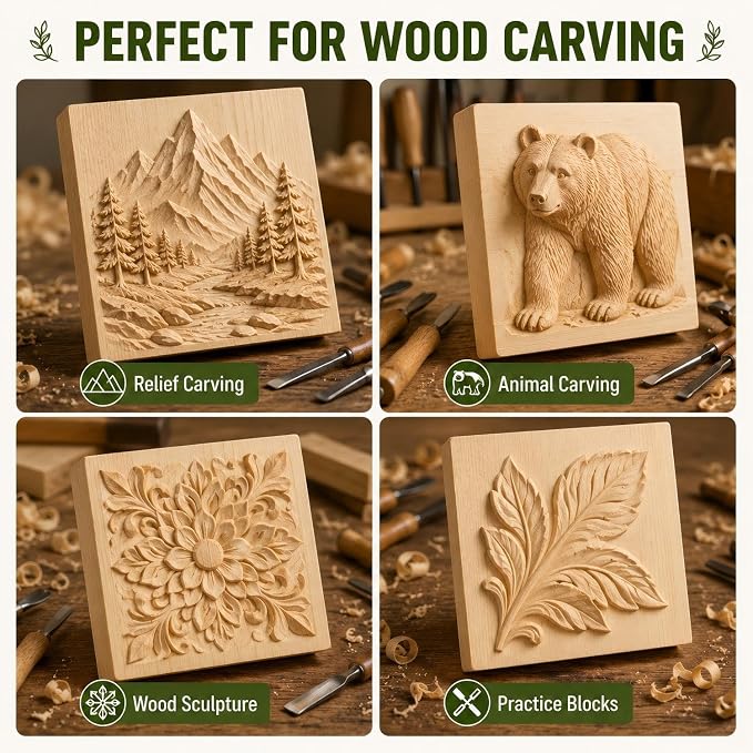 Unfinished Wood Blocks for Crafting, 4 Pack 6 x 6 x 1 Inch Solid Pine Wood