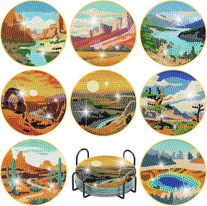 Clendo 8 Pcs National Park Diamond Art Coasters Kit