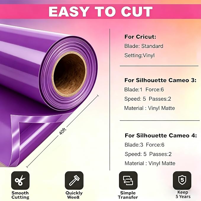 Purple Permanent Vinyl for Cricut Cutting Machine, Waterproof, Durable Purple