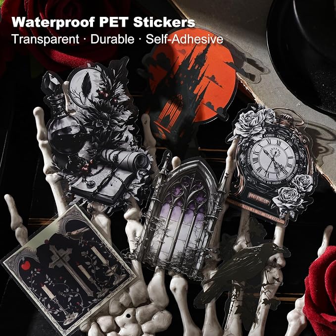 90PCS Gothic PET Stickers Set – Waterproof Die-Cut Stickers