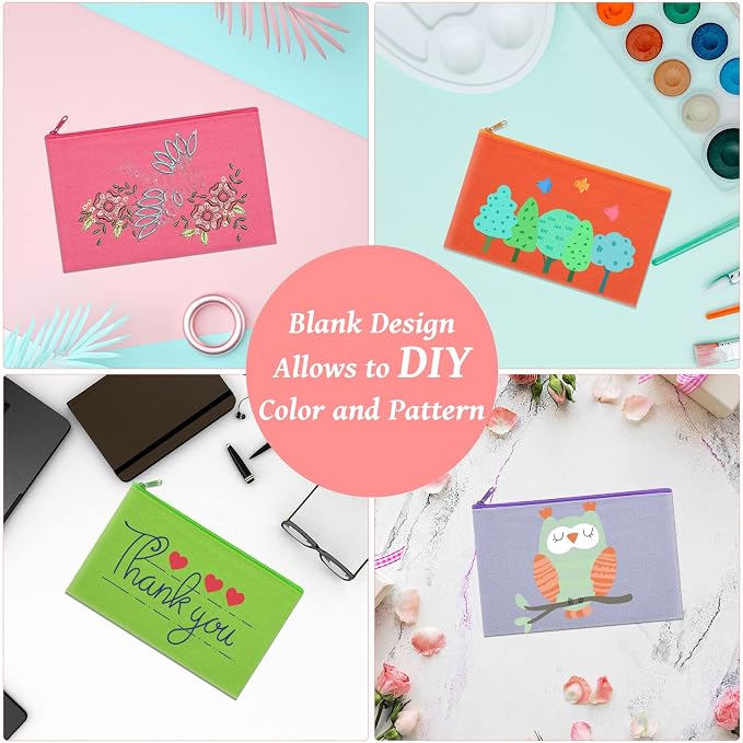 12 Pieces Cotton Canvas Makeup Bag, Blank DIY Craft Bag