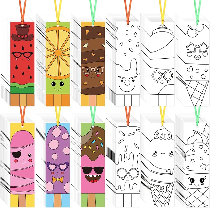 120Pcs Ice Cream Color Your Own Bookmarks