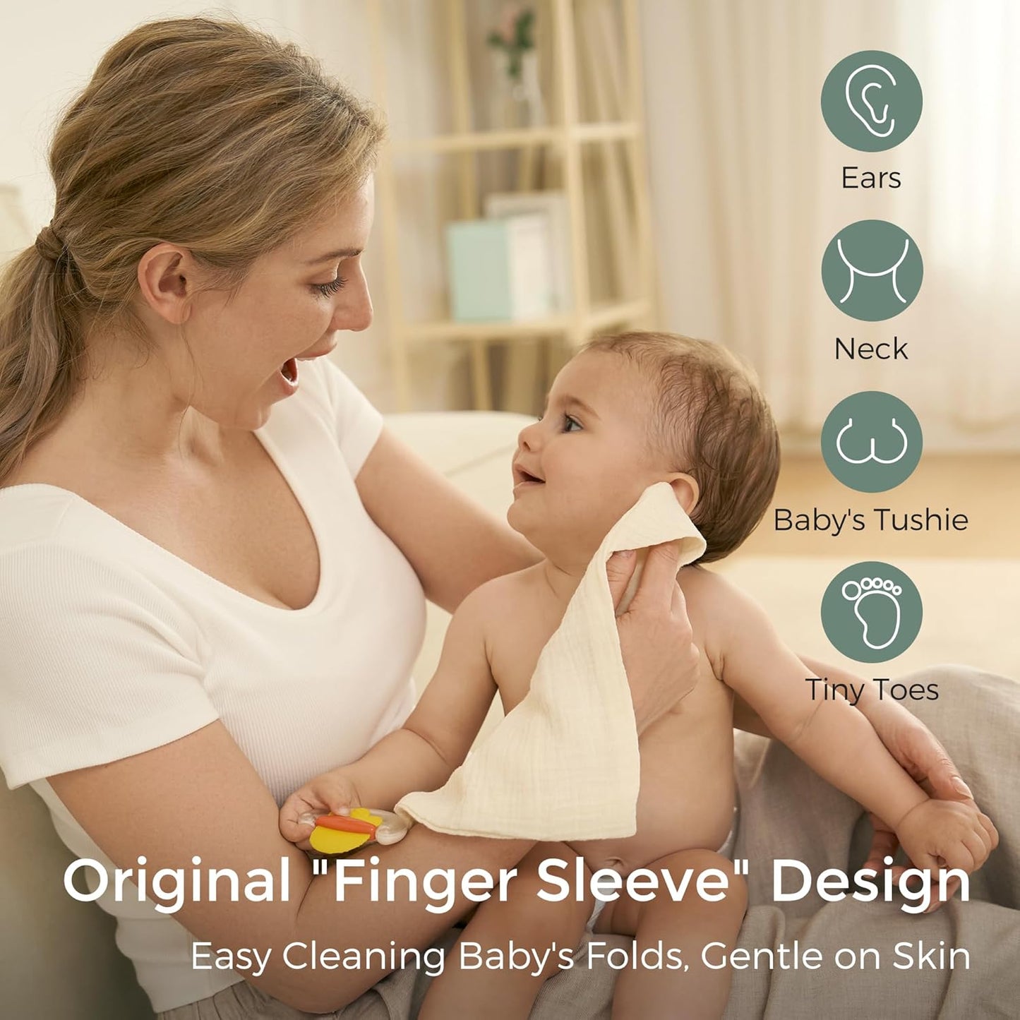 Momcozy Baby Washcloths - 4 Layer Design| Medium Thickness| Premium Cotton for Newborns' Skin-Great for Bathing, Wiping & on-The-go Use, Shower Gift and Essential(5 Pack, 10x10 inch)