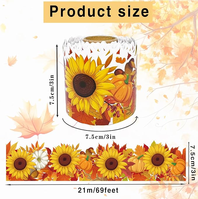 68.9 Feet Sunflower Maple Leaves Pumpkins Theme Bulletin Board Borders