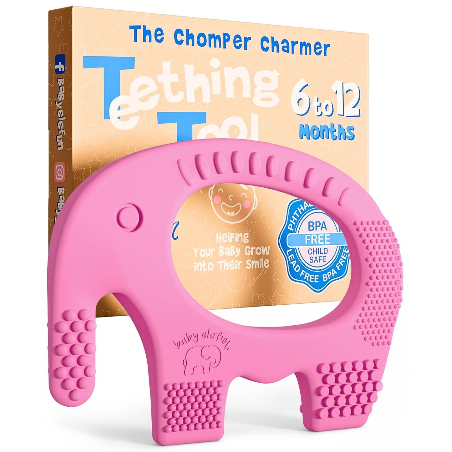 Teethers for Babies 6-12 Months - Baby Elefun 5x Pain Relief Toddler Teether. No More Ouch for Mom Anti Bite Trainer. Nurtures Grasping, Passing, Hand Eye Coordination. Silicone Baby Teething Toy Ring