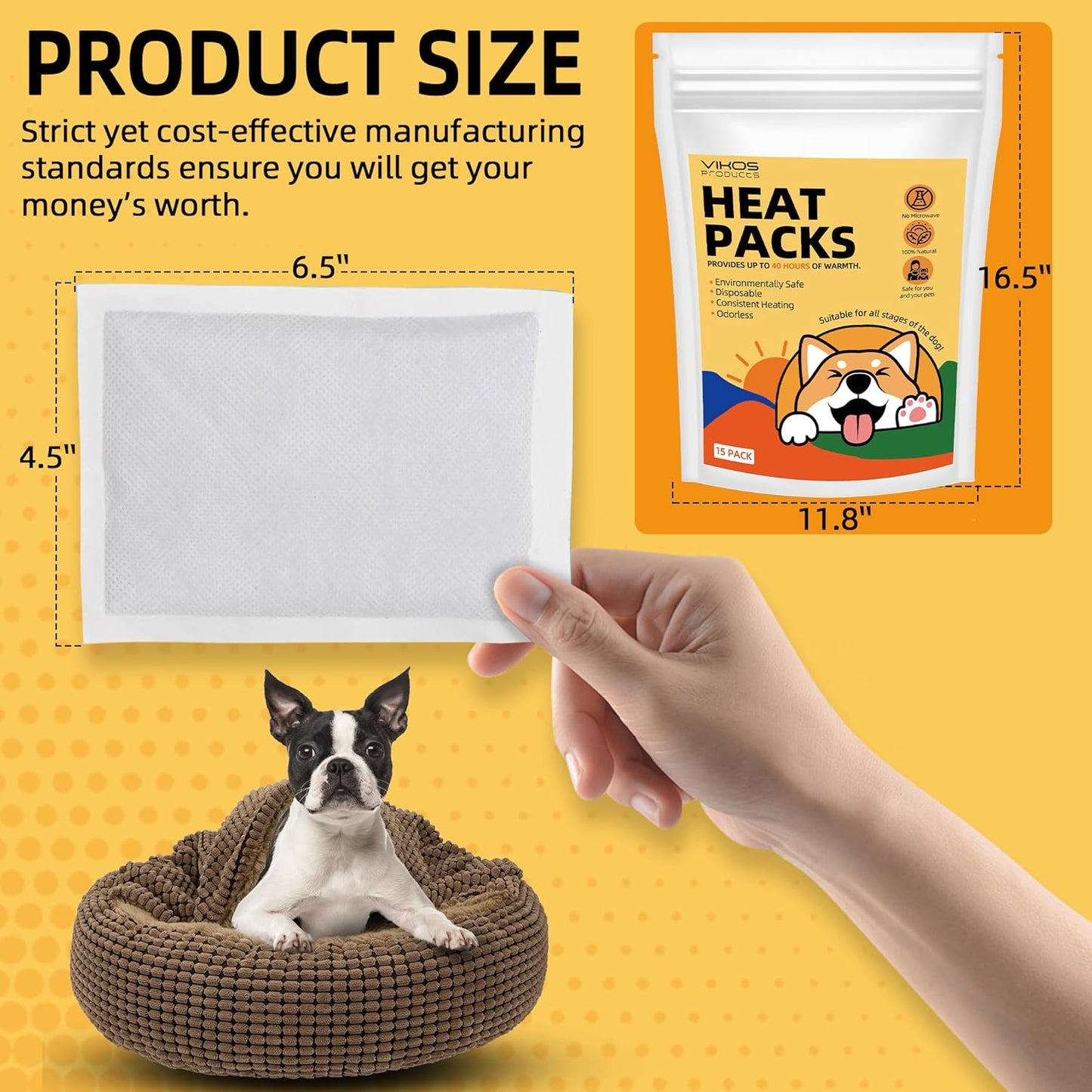 (15-Pack Upgraded Heat Packs for Newborn Puppy, Anxiety Dog Toys Replacement Heat Packs, Disposable Puppy Warmers - Lasting for Approximately 40 Hours