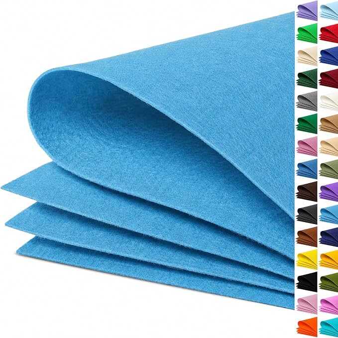 Sky Blue Large Felt Fabric 36" x 36", 1mm Stiff Felt Sheet, Nonwoven Fabric