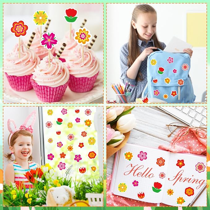 300Pcs Flower Foam Stickers, Self-Adhesive Spring Foam Stickers Colorful Flower