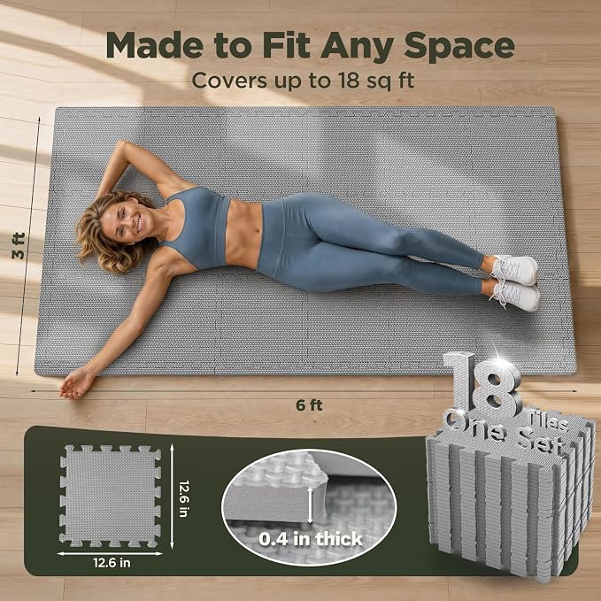 AIRHOP 18 PCS Gym Floor Mat, EVA Foam Puzzle Gym Mat, High-Density Interlocking