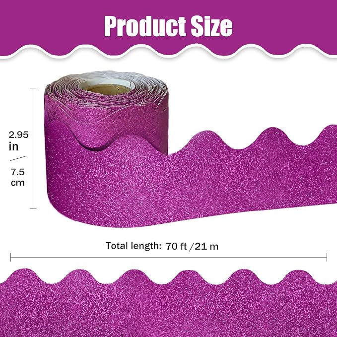 70Ft Shine Pink Bulletin Board Borders，Scalloped Poster Boards Decorations Trim