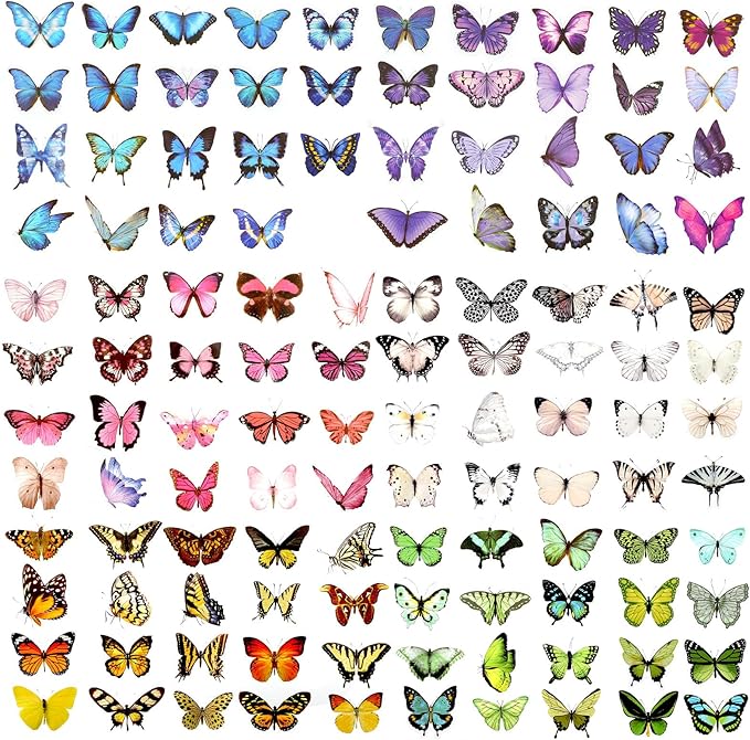 COMNICO 240PCS Butterfly Stickers, PET Waterproof Transparent Colorful Resin