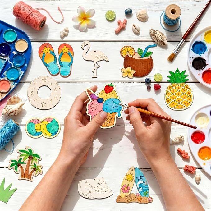 80PCS Unfinished Ornament Wood Crafts, Painting Blank Wooden Cutouts | DIY 10