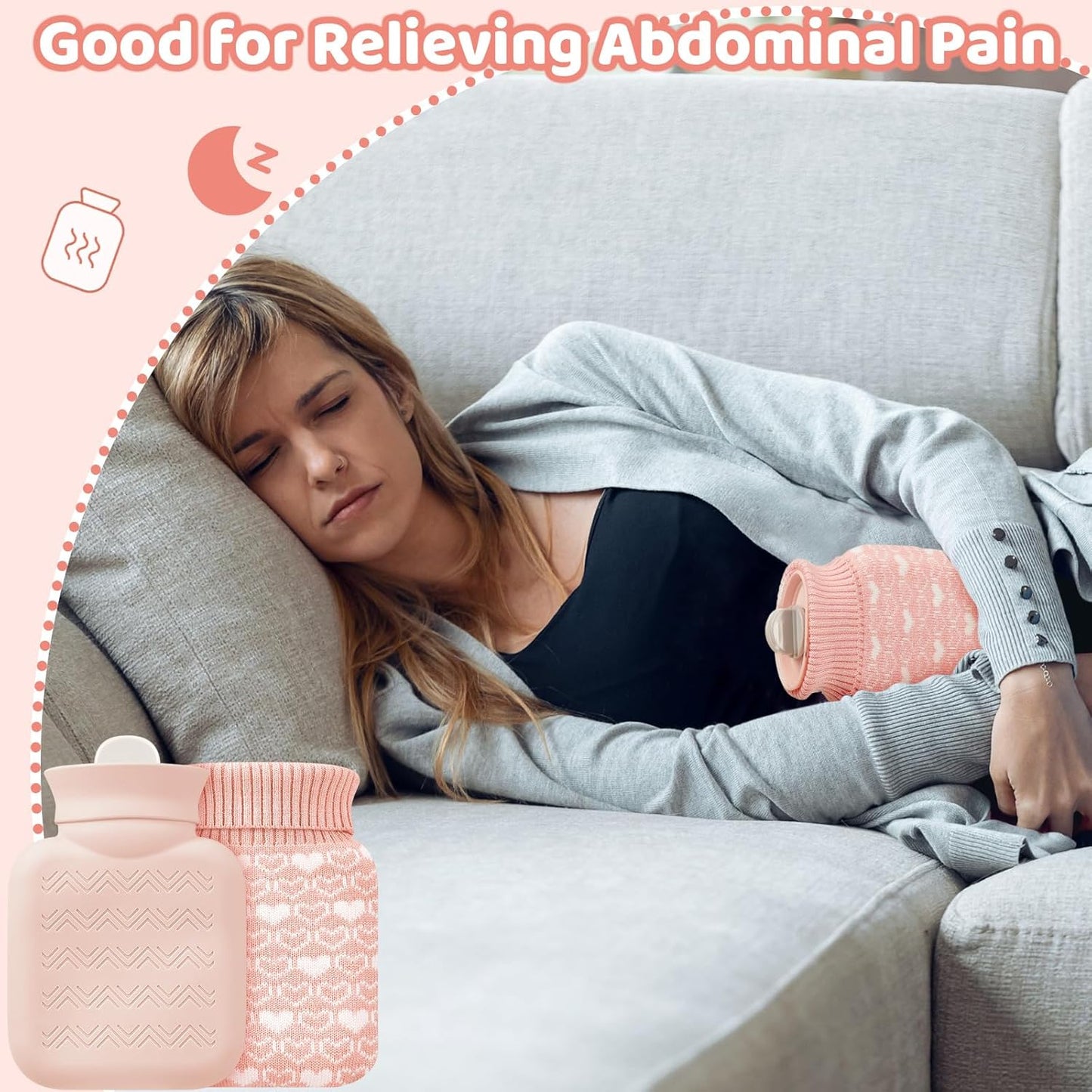 Amylove Mini Hot Water Bottle 320ml for Hot & Cold Compress with Cover Silicone Microwave Heating Small Water Bag for Travel Pain Relief Holiday Gifts(Pink)