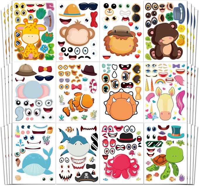 Aowplc 48 Sheets Make-a-Face Animal Stickers Mix and Match