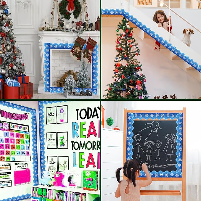 69 Feet Winter Snowflake Bulletin Board Borders, Scalloped Border Trim Holiday
