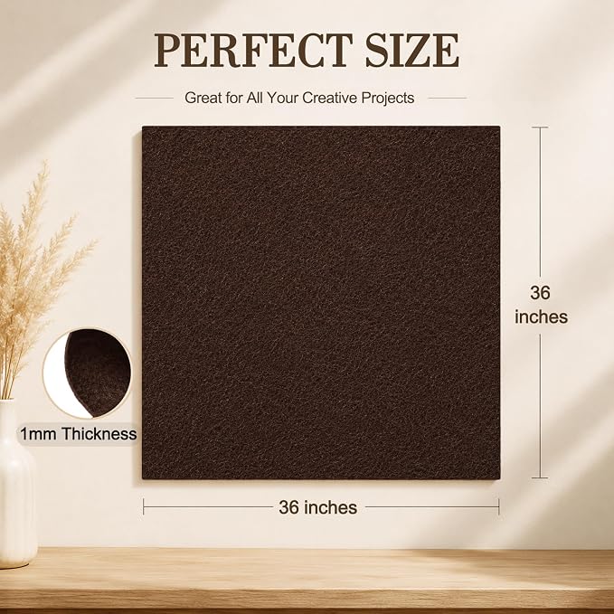 Chocolate Brown Large Felt Fabric 36" x 36", 1mm Stiff Felt Sheet, Nonwoven