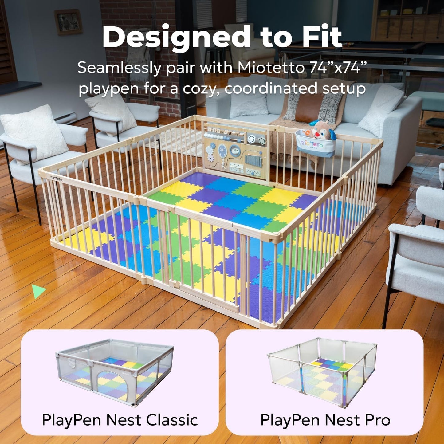 MioTetto Baby Play Mat, Soft Foam Floor Tiles for Kids. Adjustable Interlocking Foam Tiles, Fits with 74x74 Playpen Baby mat for Crawling & Development, Safe & Non-Toxic Playmat for Babies 6-12 Months