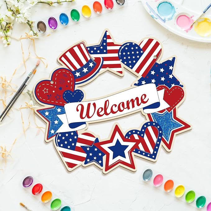 Large 12" Wooden 4th of July Crafts Star Ornaments to Paint, DIY Blank