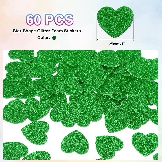 MECCANIXITY 60Pcs Glitter Foam Stickers 1 Inch Self-Adhesive Sparkly