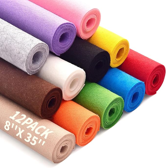 12 Rolls 8"x35" Large Stiff Felt Sheets, 1mm Felt Fabric Sheet