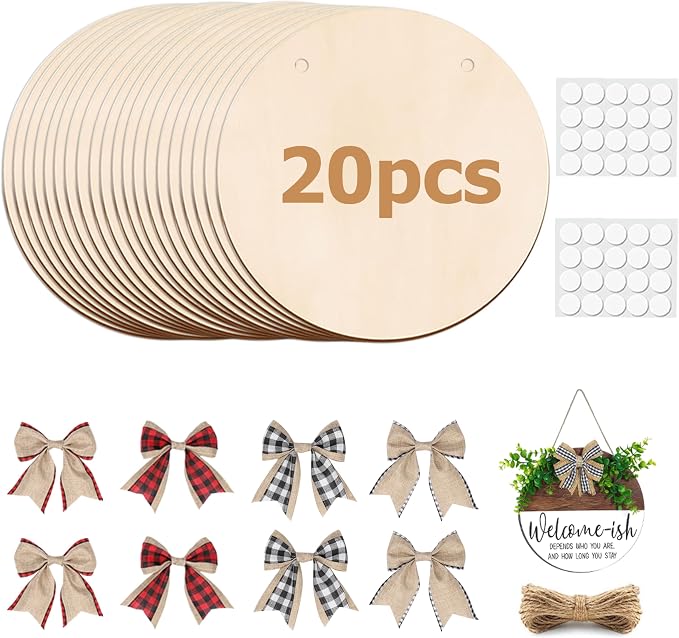 20 Pack Wood Circles for Crafts 12 inch Blank Round Door Signs