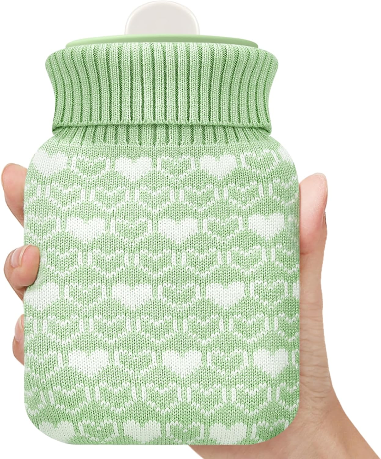 Amylove Mini Hot Water Bottle 320ml for Hot & Cold Compress with Cover Silicone Microwave Heating Small Water Bag for Travel Pain Relief Holiday Gifts(Green)