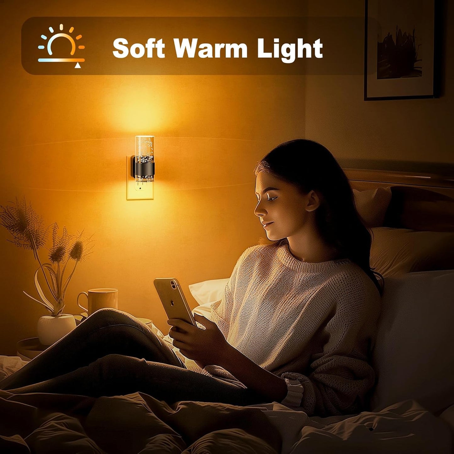 JandCase Night Light, Automatic Night Lights Plug into Wall, Dimmable LED Night Light with Adjustable Brightness, Night Lights Plug in with Auto Light Sensor, Amber for Bathroom Hallway Decor