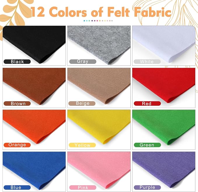 HaoFeiJH 12 Rolls 8"x20" 1.4mm Thick Soft Felt Fabric Sheets – 12 Assorted