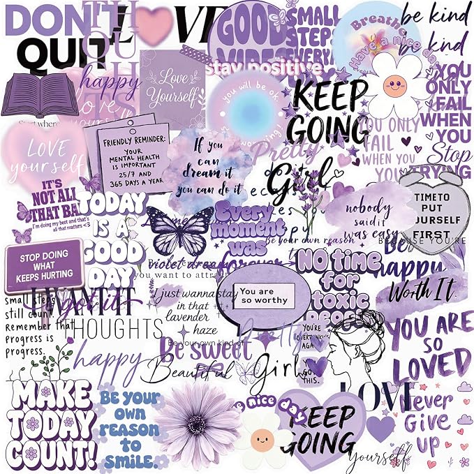 Purple Motivational English Phrases50Pcs Stickers