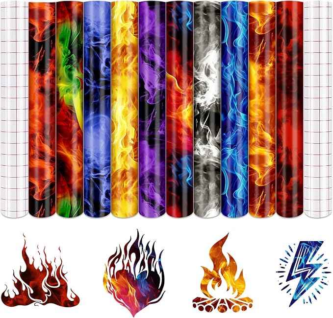 Tintnut Flame Pattern Permanent Vinyl 10 Sheets 12x10in Fire Adhesive Vinyl |